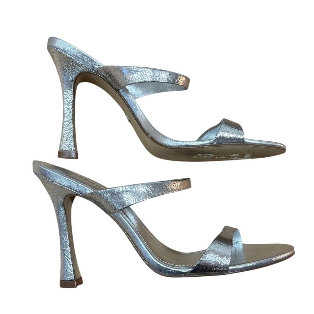 Arezzo Kimberley High Stiletto Sandals Metallic Silver Leather Size 7.5